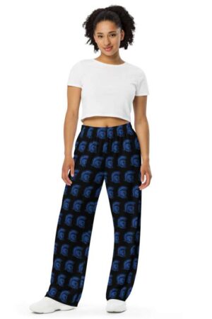 Spartan head pattern unisex wide-leg pants | Black