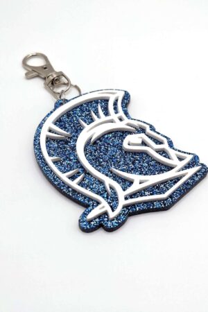 Glitter Blue Acrylic Spartan Head Bag Tag