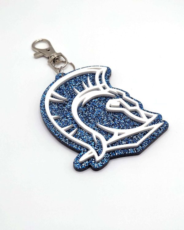 Glitter Blue Acrylic Spartan Head Bag Tag
