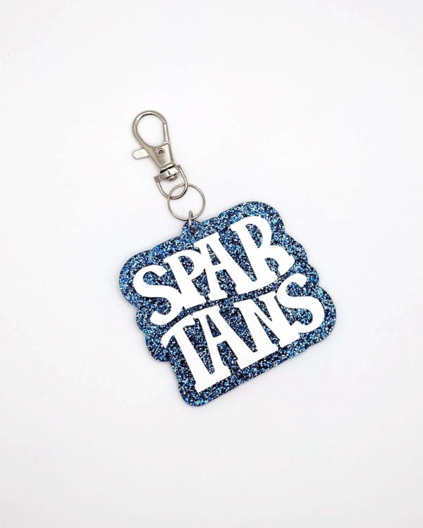 Glitter Blue Acrylic Groovy Spartan Bag Tag