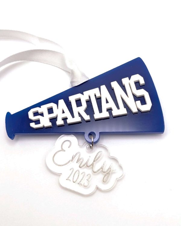 Blue Acrylic Spartan Cheer Custom Ornament
