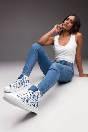Women’s White Pattern High Top Canvas Shoes