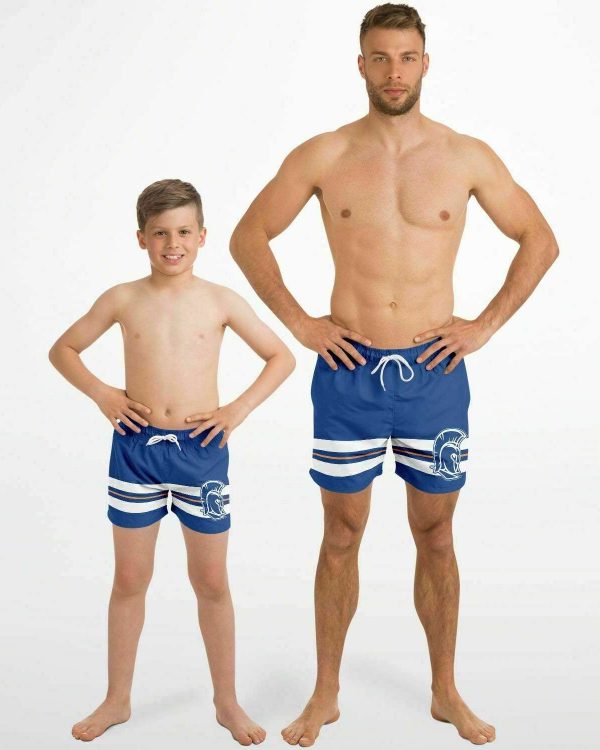 Matching Color Stripe Swim Trunks Set