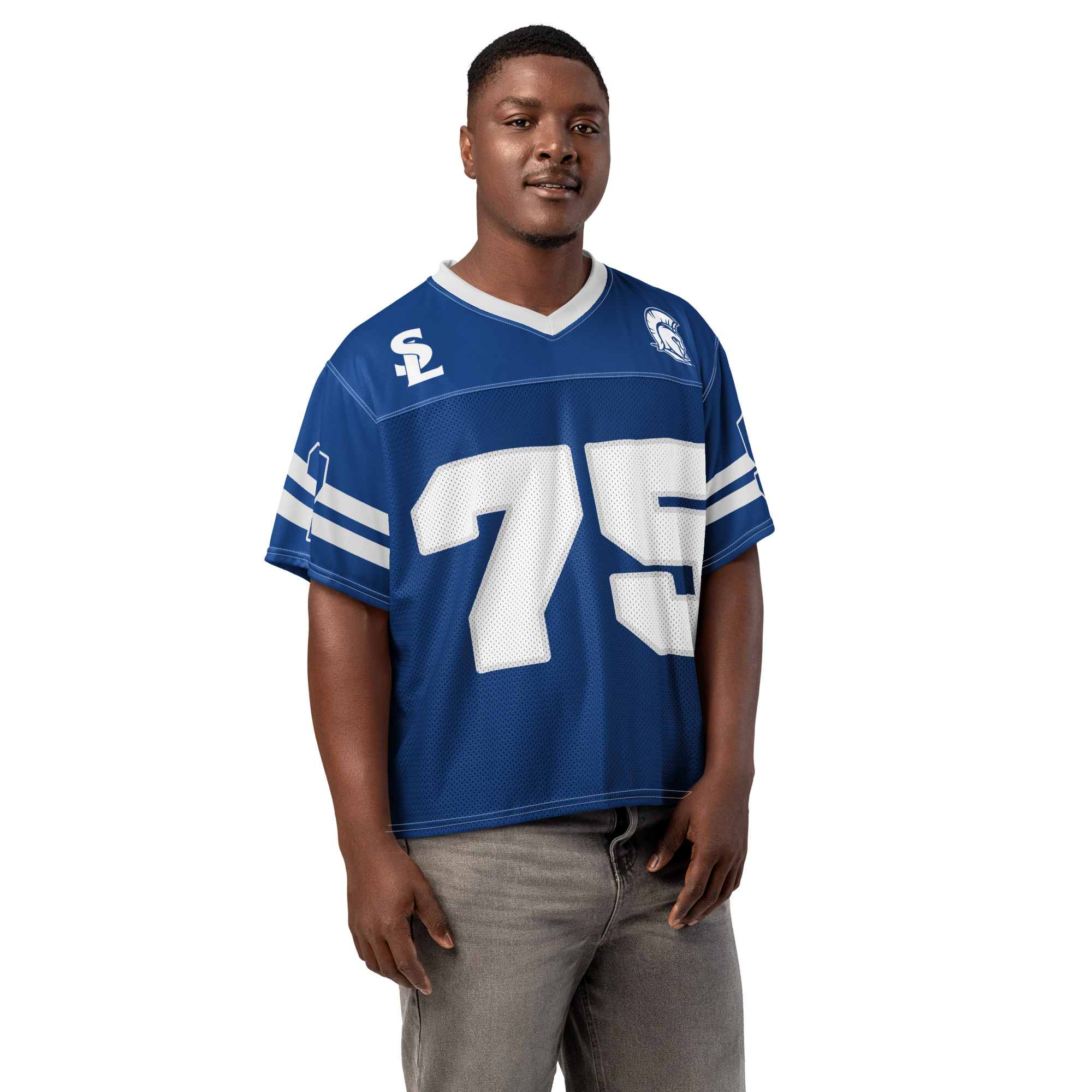Personalized Spartan Blue Boxy Football Jersey